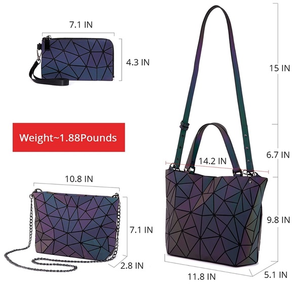 Geometric Luminous Handbag, Crossbody, Coin Purse - Picture 3 of 5